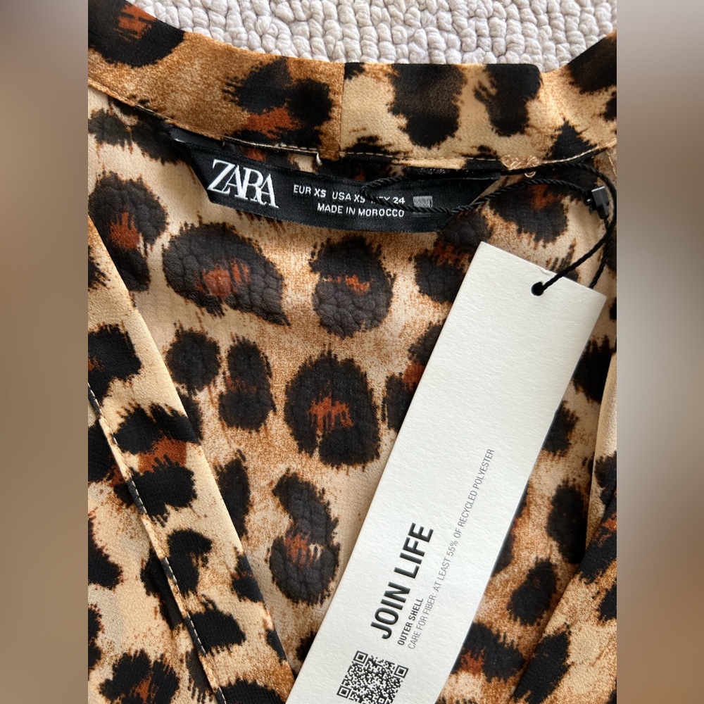 ZARA Shirt Top Blouse | Leopard Animal Print 🐆✨ Semi-Sheer | Size: XS - Picture 9 of 16